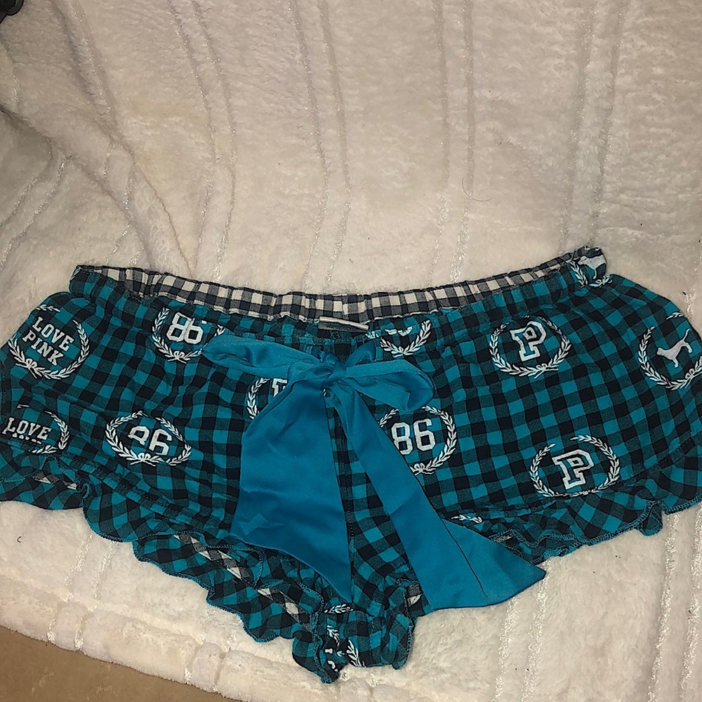 PiNK- blue plaid- Y2K - live pink 86- boots shorts, ruffled hem- bow- low rise